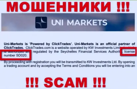 Будьте очень осторожны, UNI Markets сольют деньги, хотя и разместили лицензию на сайте