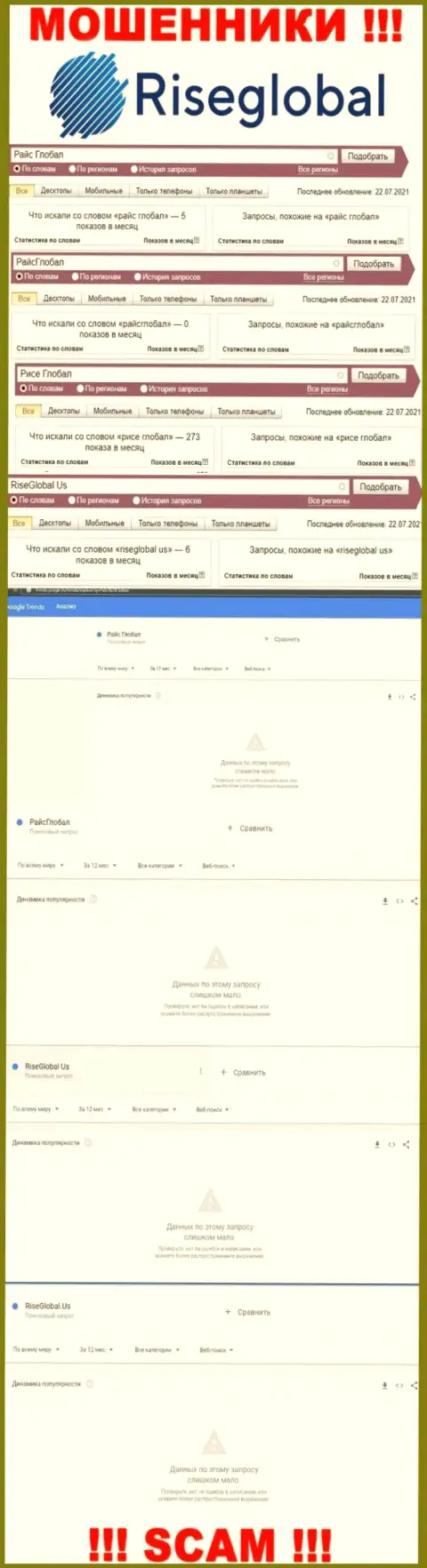 Инфа об онлайн запросах по бренду мошенников Rise Global