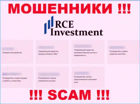 На информационном сервисе мошенников RCE Investment, показаны левые данные об руководящем составе