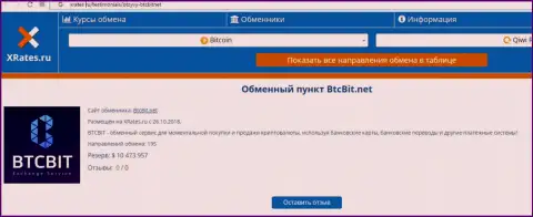 Информационная публикация об online обменнике БТКБит Нет на сайте xrates ru