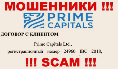 Прайм Капиталз Лтд - это организация, которая управляет интернет мошенниками Prime Capitals