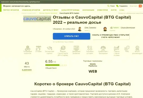 Обзор услуг брокера Cauvo Capital в информационном материале на веб-ресурсе трейдерсюнион ком