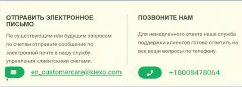 Телефон и адрес электронной почты брокера KIEXO